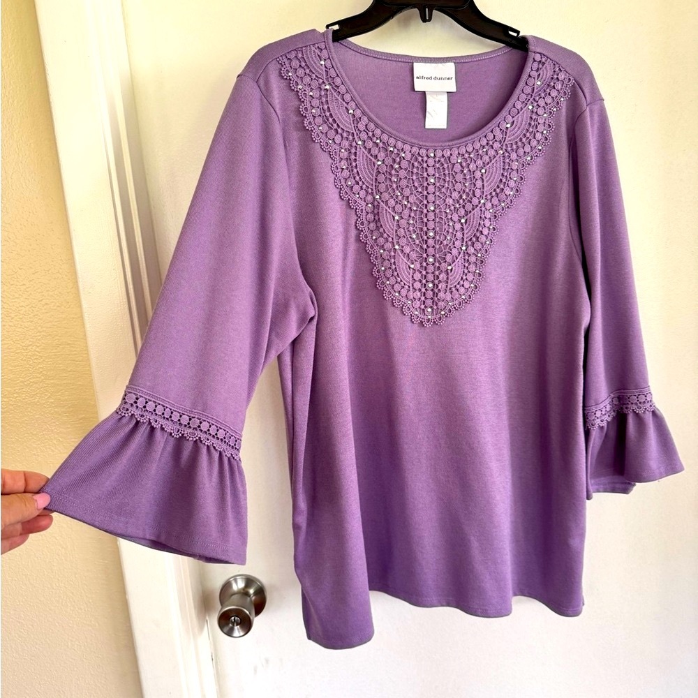 Alfred Dunner Purple Crochet Trim Top